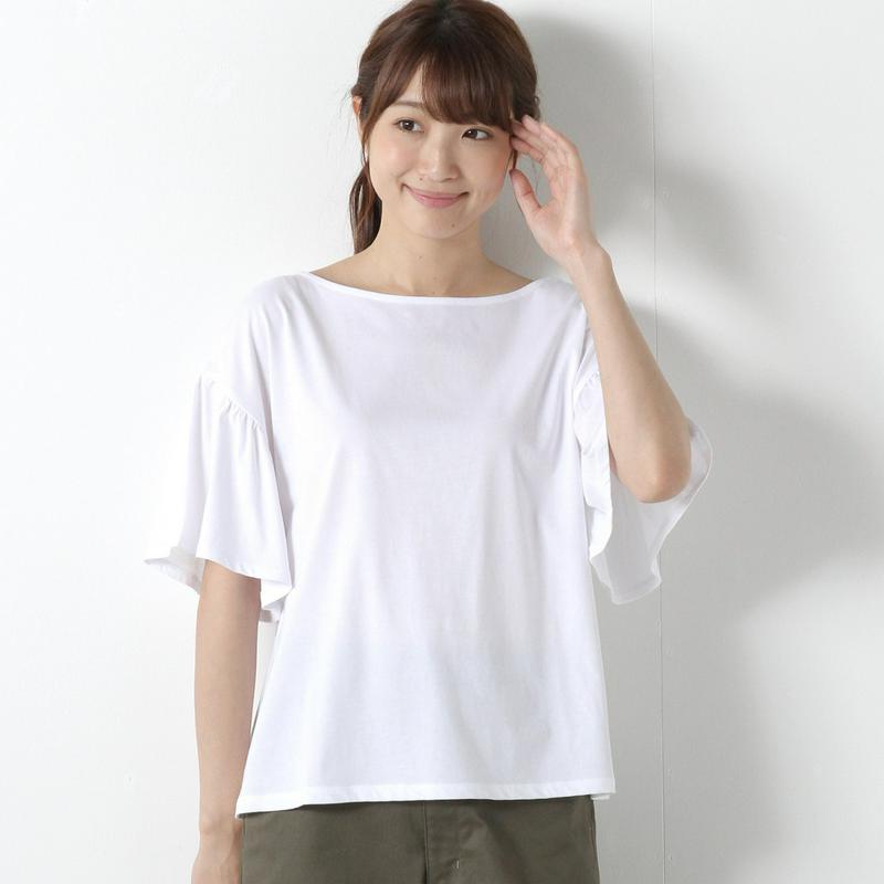 【接触冷感】フレア袖で二の腕カバー◎やわらか綿素材フレア袖Ｔシャツ