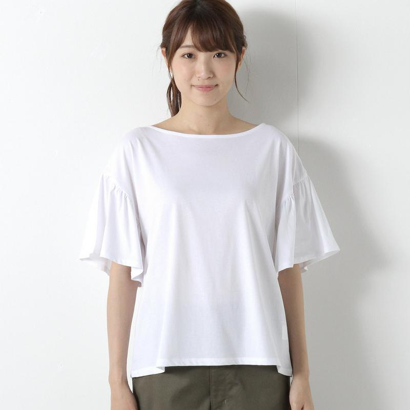 【接触冷感】フレア袖で二の腕カバー◎やわらか綿素材フレア袖Ｔシャツ