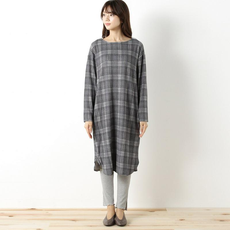 チェック柄ラウンドカットワンピース