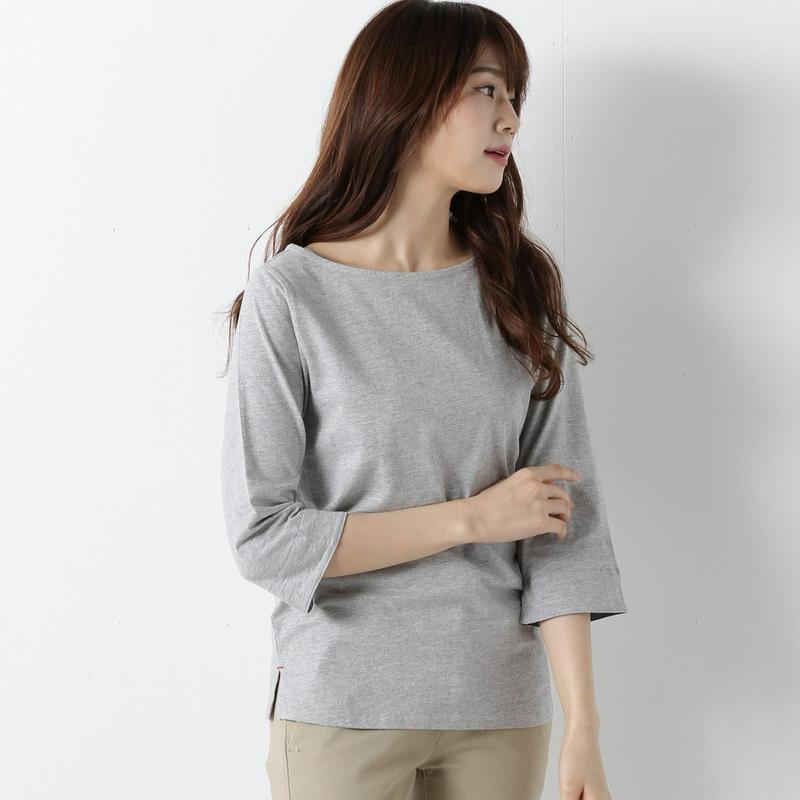 袖裏シャンブレーボートネック７分袖Ｔシャツ