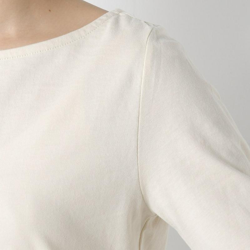 袖裏シャンブレーボートネック７分袖Ｔシャツ