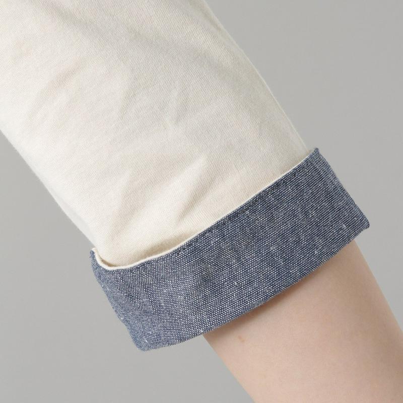 袖裏シャンブレーボートネック７分袖Ｔシャツ