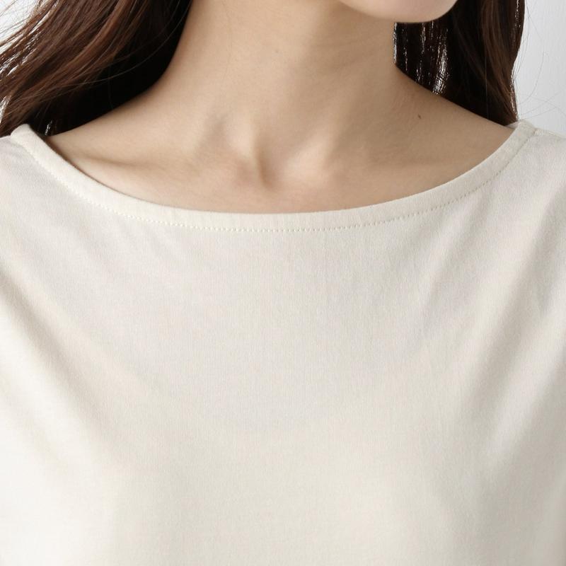 袖裏シャンブレーボートネック７分袖Ｔシャツ