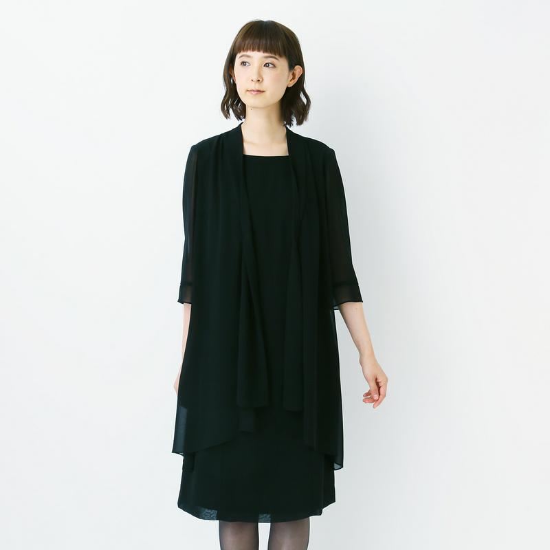 洗える◎ボウタイ風前開きフォーマルワンピース【喪服・礼服】【７ＡＲ～１９ＡＲ】（ニュイ/NUIT）