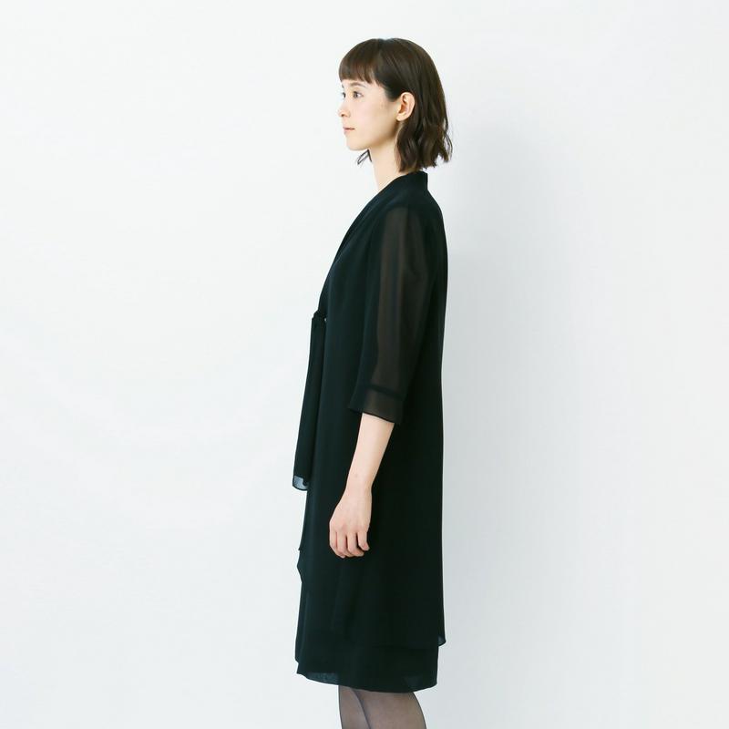 洗える◎ボウタイ風前開きフォーマルワンピース【喪服・礼服】【７ＡＲ～１９ＡＲ】（ニュイ/NUIT）