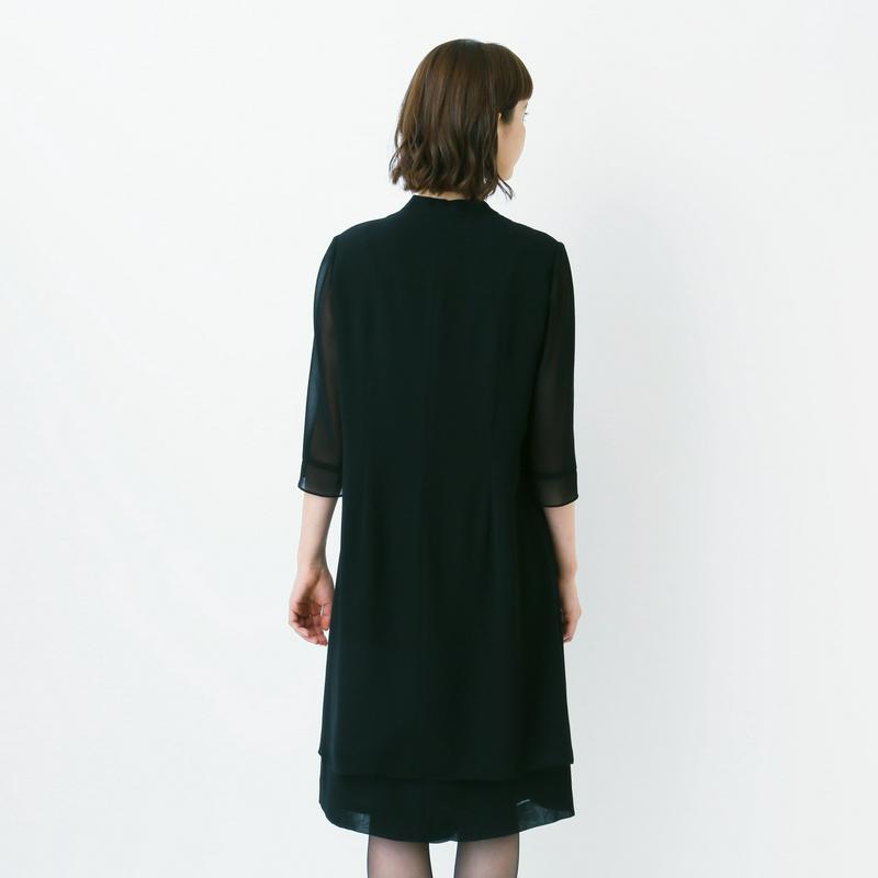 洗える◎ボウタイ風前開きフォーマルワンピース【喪服・礼服】【７ＡＲ～１９ＡＲ】（ニュイ/NUIT）