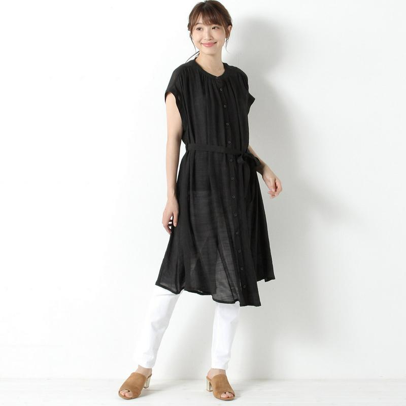 さらさら涼しい★スラブ半袖前開きワンピース【Ｍ～３Ｌ】（manoamano／マノアマノ）