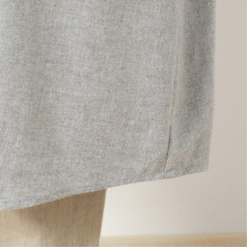 コットンリネン起毛素材のロングシャツワンピース