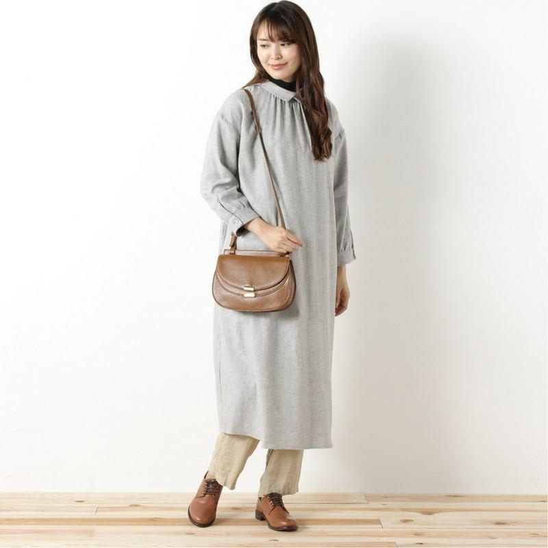 コットンリネン起毛素材のロングシャツワンピース