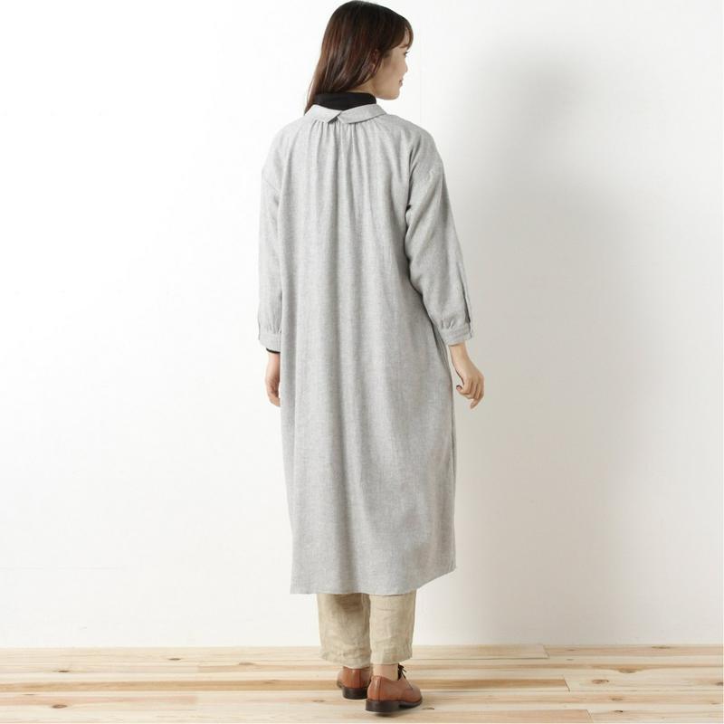 コットンリネン起毛素材のロングシャツワンピース