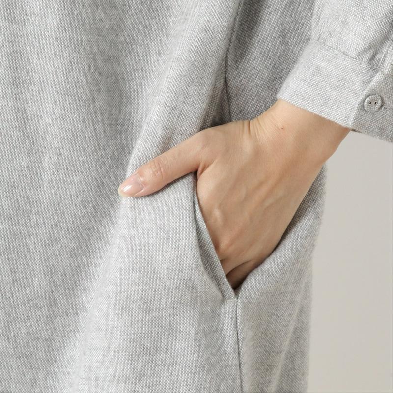 コットンリネン起毛素材のロングシャツワンピース