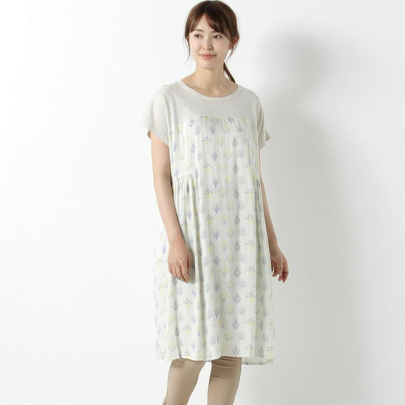 【３／２５（水）で販売終了】異素材切替えプリントワンピース