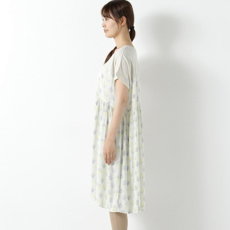 【３／２５（水）で販売終了】異素材切替えプリントワンピース
