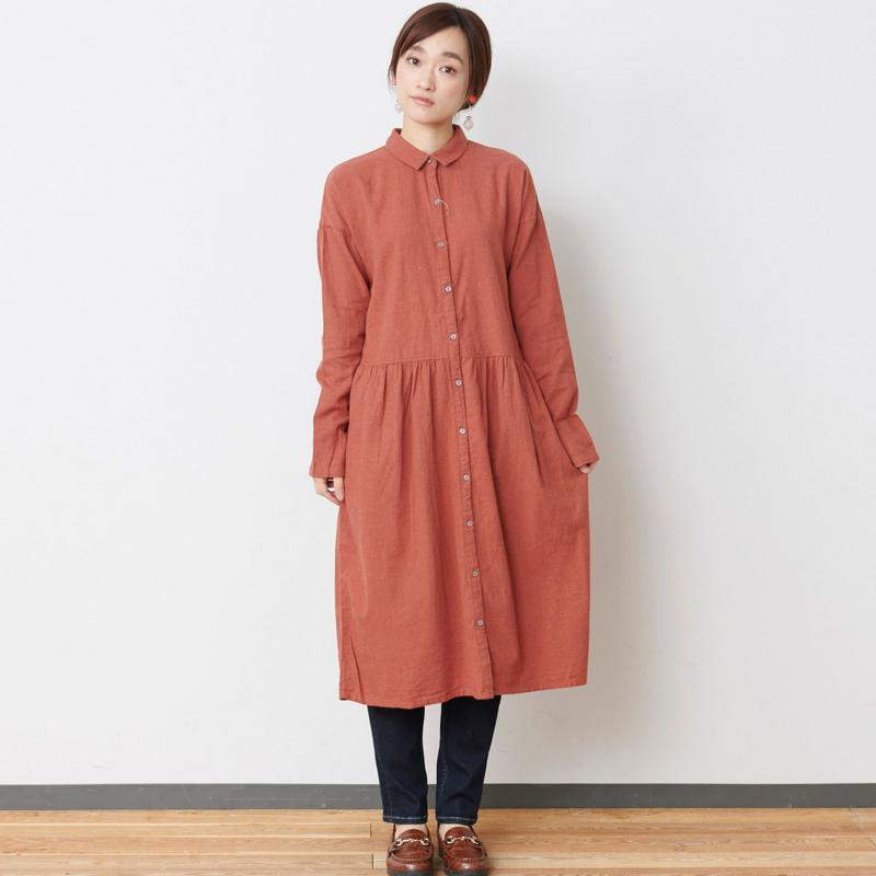 Ｊ片面微起毛のロングシャツワンピース