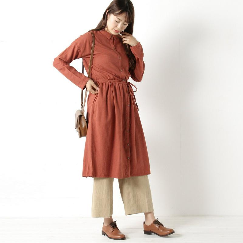 Ｊ片面微起毛のロングシャツワンピース