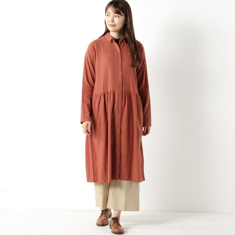Ｊ片面微起毛のロングシャツワンピース