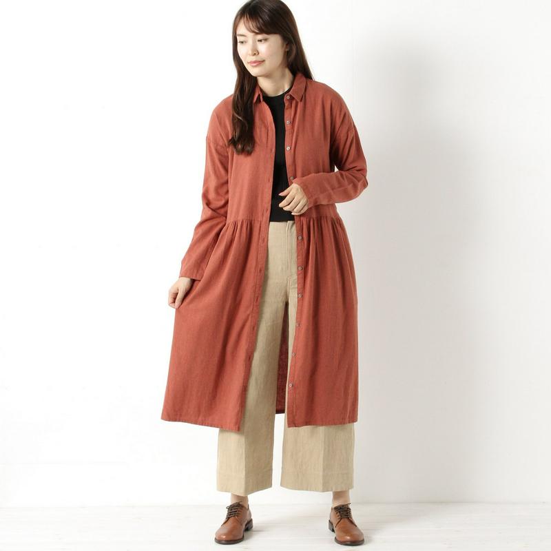 Ｊ片面微起毛のロングシャツワンピース