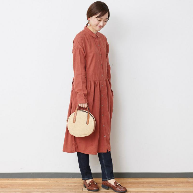 Ｊ片面微起毛のロングシャツワンピース