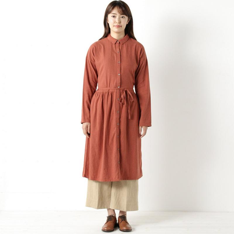 Ｊ片面微起毛のロングシャツワンピース