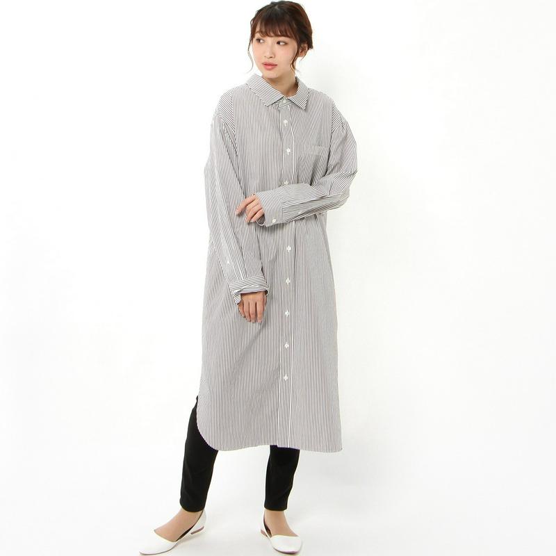 ワイドシルエット長袖刺繍ワンピース［日本製］