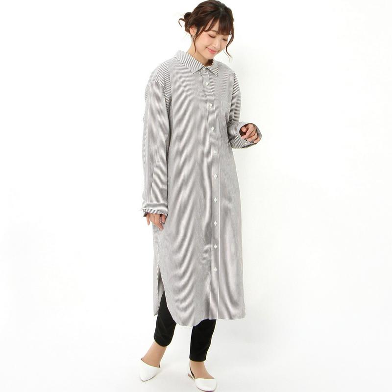 ワイドシルエット長袖刺繍ワンピース［日本製］