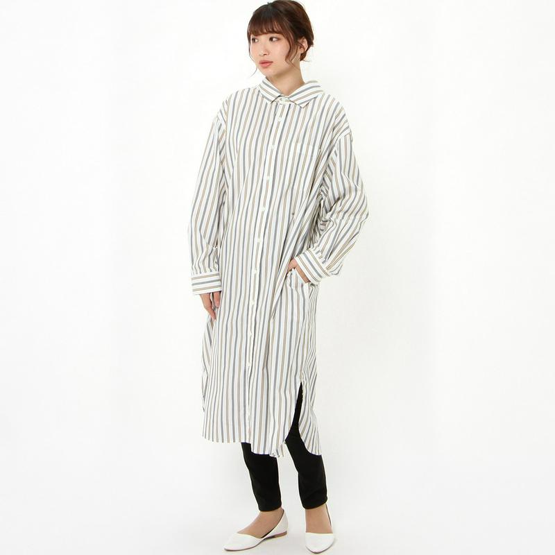 ワイドシルエット長袖刺繍ワンピース［日本製］