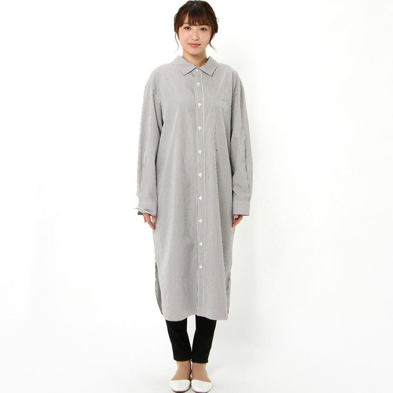 ワイドシルエット長袖刺繍ワンピース［日本製］