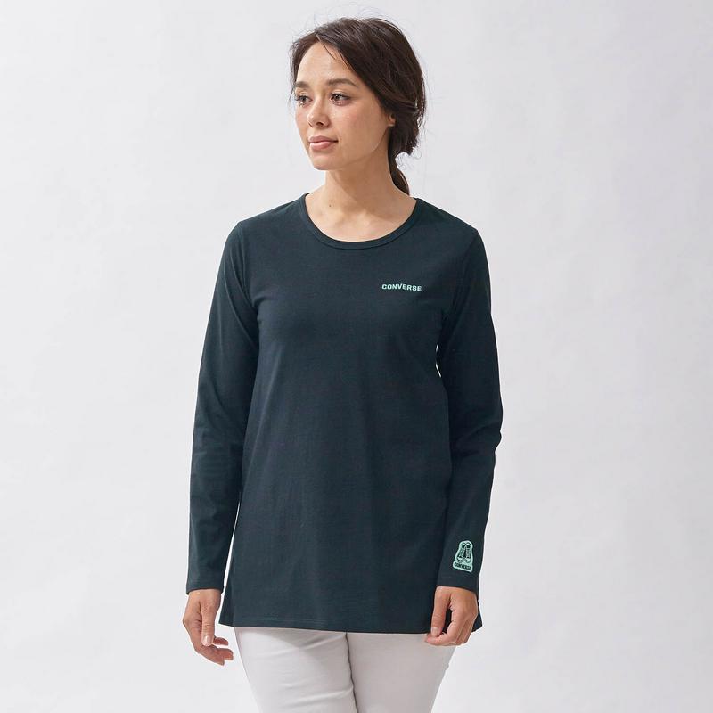 長め丈がうれしい！天竺ワンポイント刺しゅうロング丈Ｔシャツ
