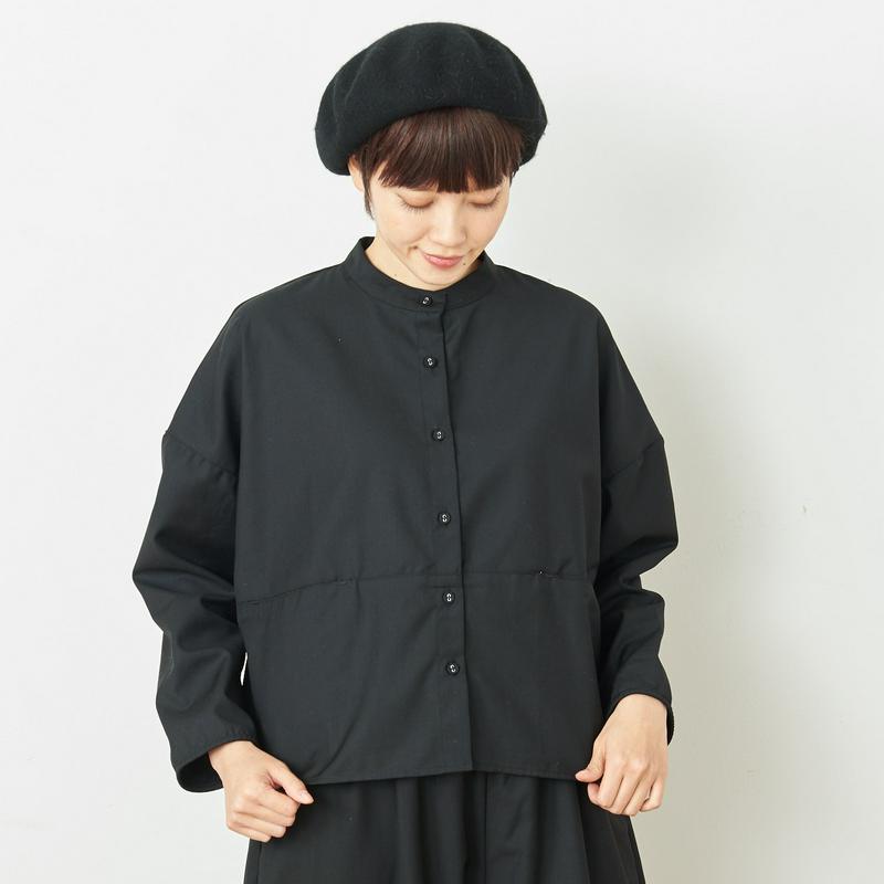 セットアップにも◎しっかり素材のノーカラーシャツ