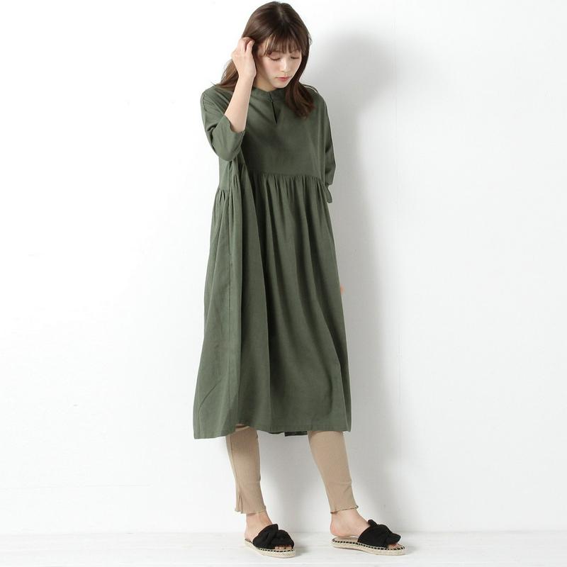 リネンレーヨンゆったりギャザーワンピース