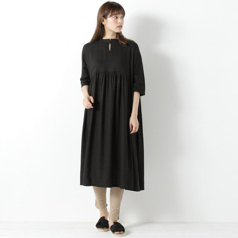 リネンレーヨンゆったりギャザーワンピース