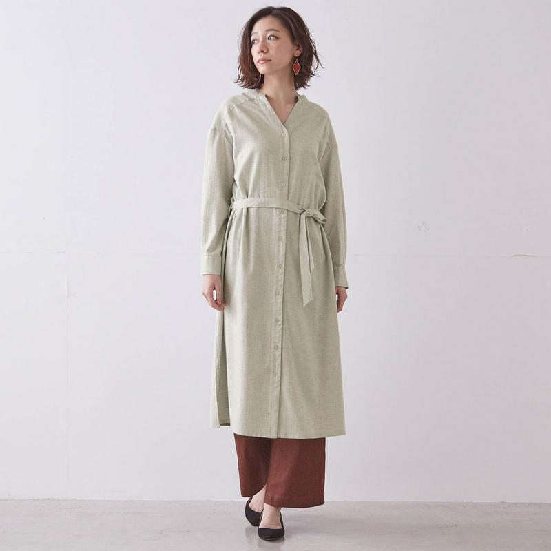 羽織にもなる柔らかな着心地の綿１００％ヘリンボーンワンピース