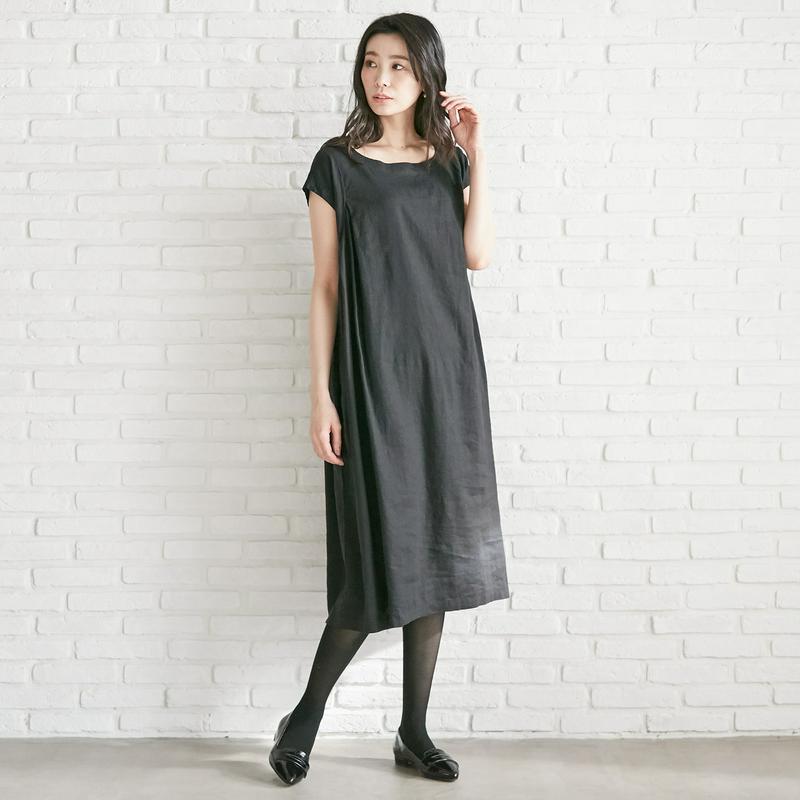 リネンレーヨン素材のフレンチ袖ワンピース【再入荷】【Ｍ～３Ｌ】（ディージーワイ/D*g*y）