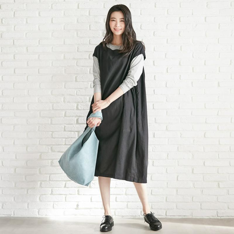 リネンレーヨン素材のフレンチ袖ワンピース【再入荷】【Ｍ～３Ｌ】（ディージーワイ/D*g*y）