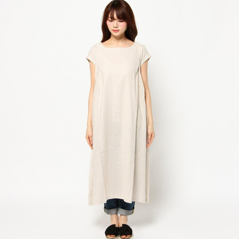 リネンレーヨン素材のフレンチ袖ワンピース【再入荷】【Ｍ～３Ｌ】（ディージーワイ/D*g*y）