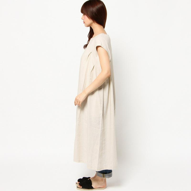 リネンレーヨン素材のフレンチ袖ワンピース【再入荷】【Ｍ～３Ｌ】（ディージーワイ/D*g*y）