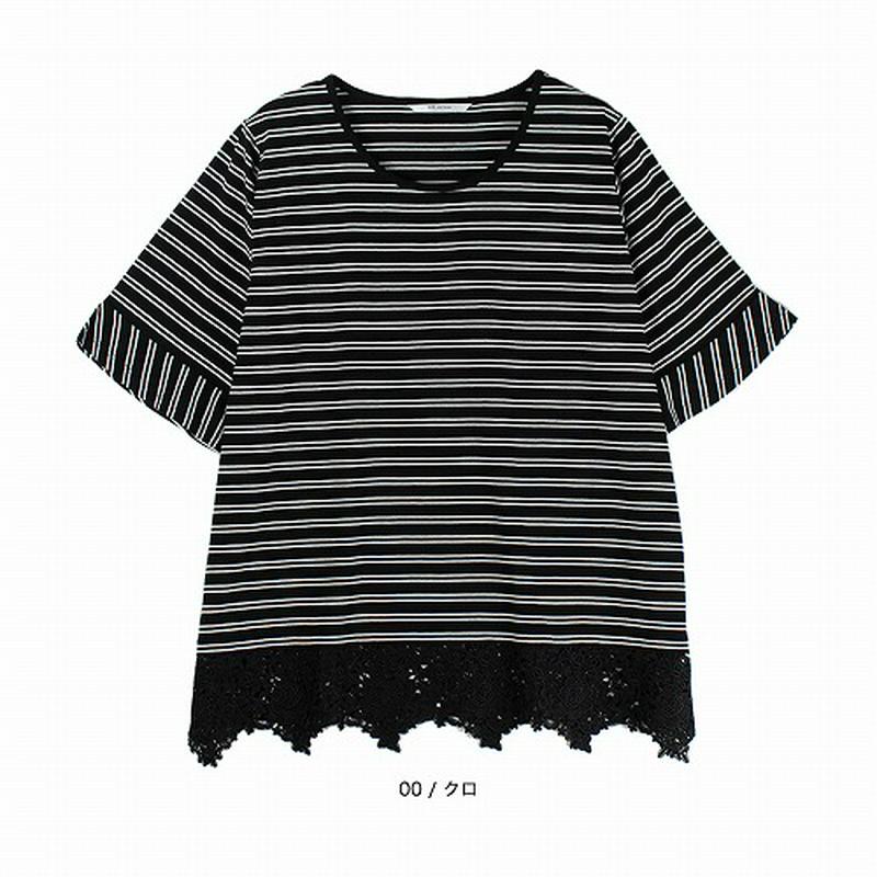 裾レースボーダー切り替えカットソープルオーバー【ＬＬ～５Ｌ】