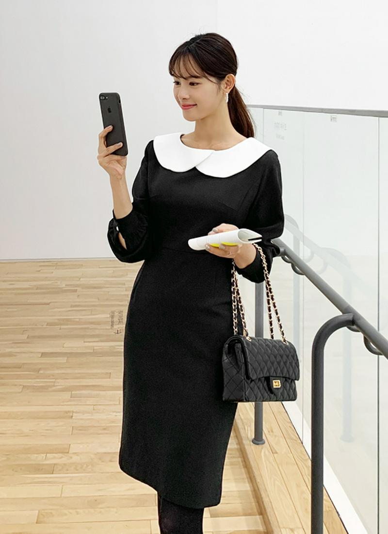 配色ラウンドカラー裏起毛ワンピース