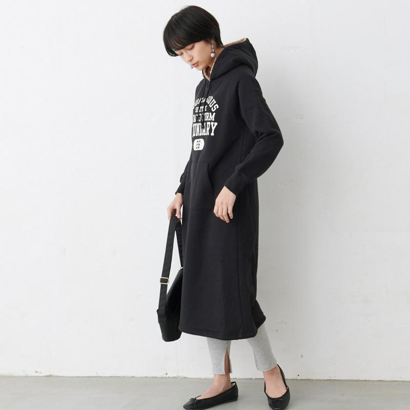 裏起毛身頃裏ボアパーカーワンピース