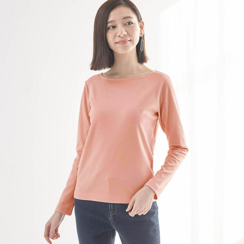 すっきり見えボートネック女っぽＴシャツ