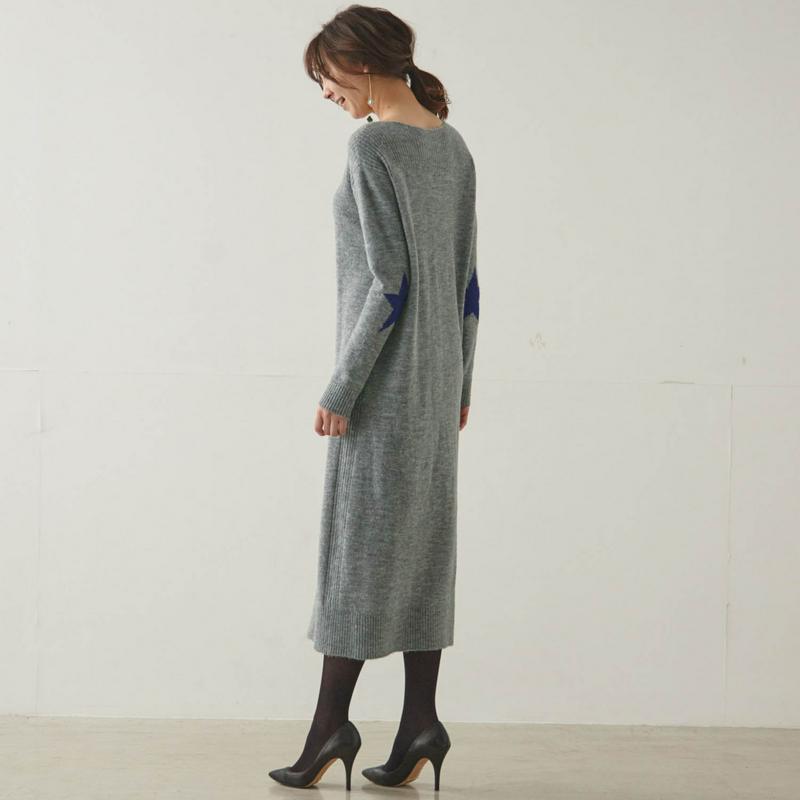 【ＳＴＹＬＥ　ＳＮＡＰ掲載】星柄ニットワンピース