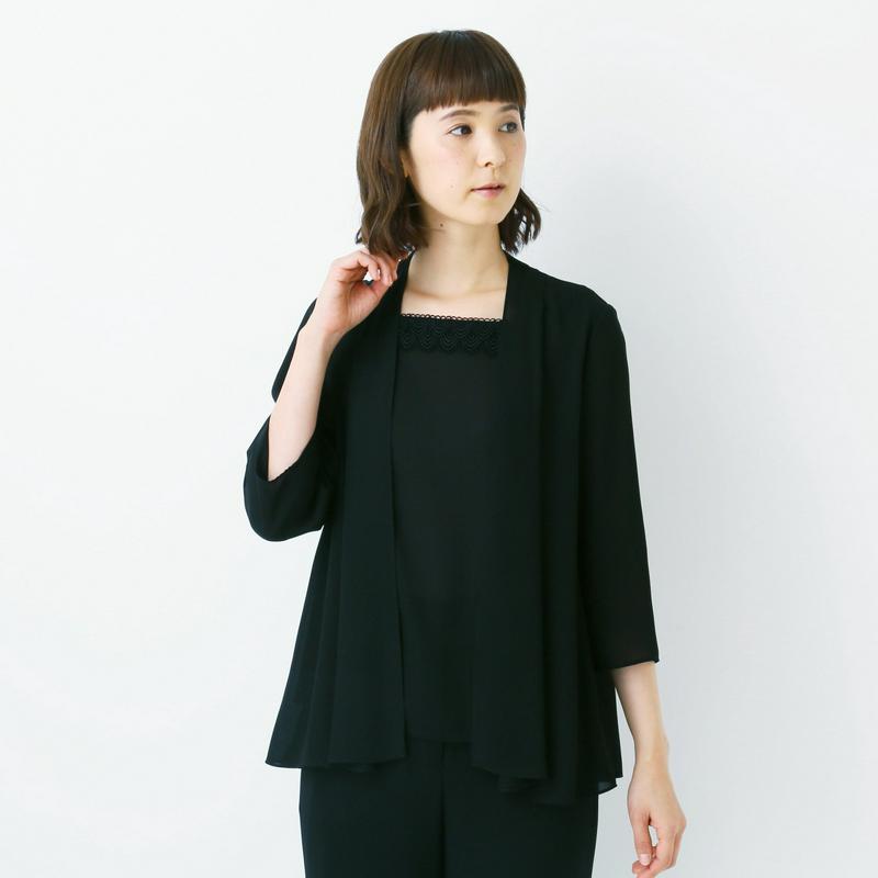 フォーマル重ね着風チュニックブラウス◎前ファスナー【喪服・礼服】【Ｍ～３Ｌ】（ソリテール/SORITEAL）