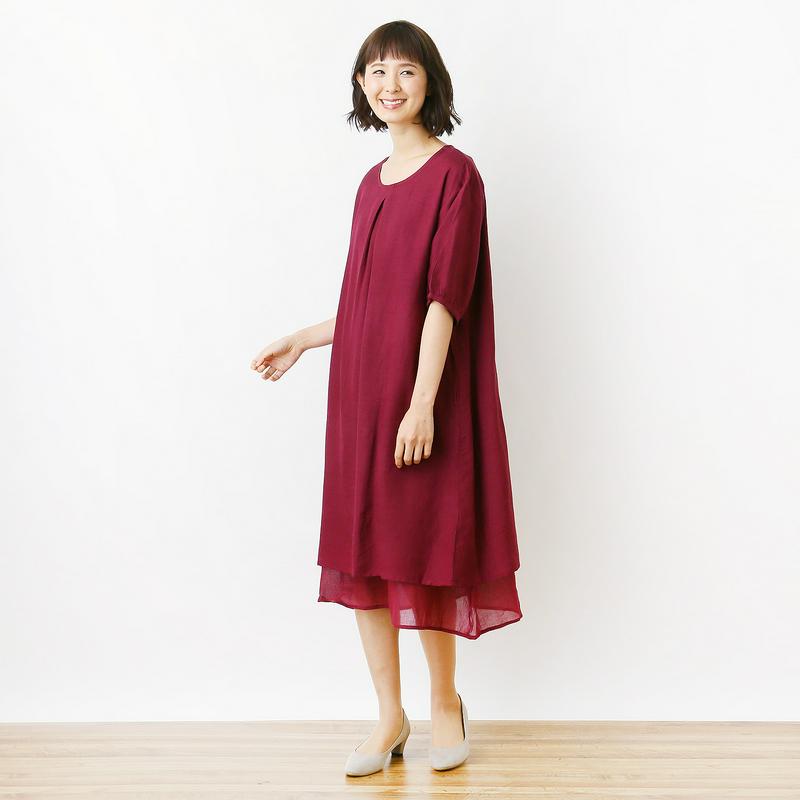 【ナチュラル】麻混２枚重ね５分袖ワンピース◎重ね着にも【選べる８色】（リトルマーケット/LITTLE MARKET）