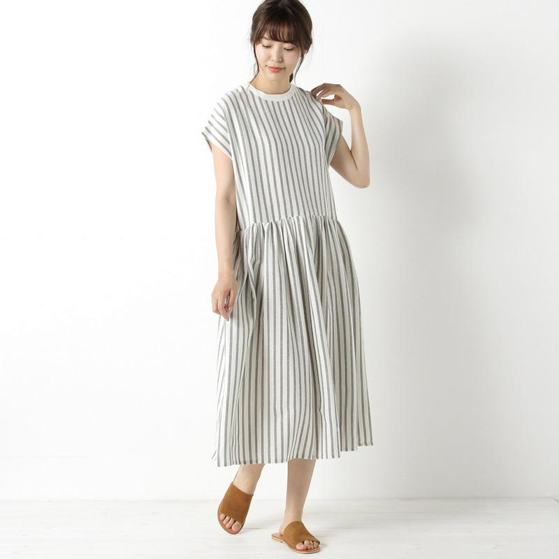 【３／２５（水）で販売終了】綿麻ストライプワンピース
