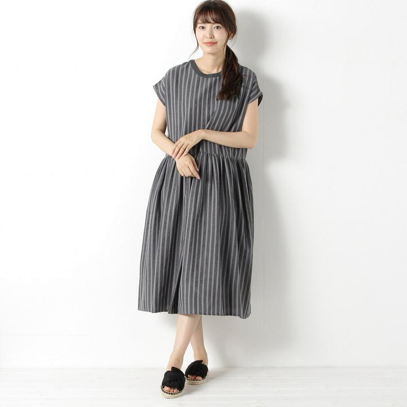 【３／２５（水）で販売終了】綿麻ストライプワンピース