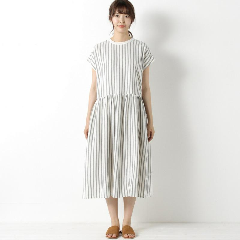 【３／２５（水）で販売終了】綿麻ストライプワンピース