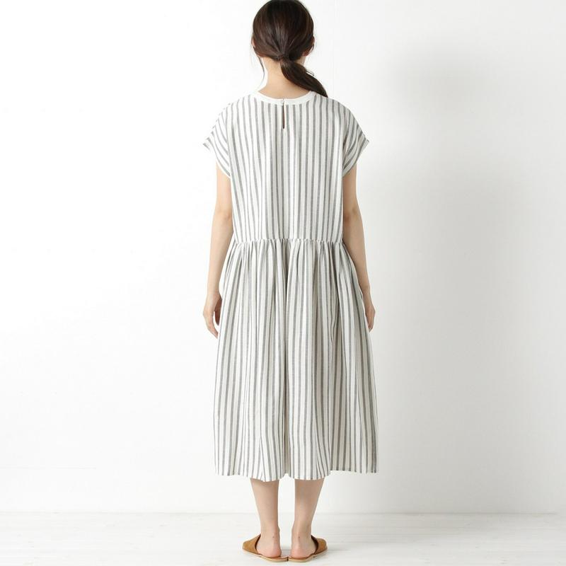 【３／２５（水）で販売終了】綿麻ストライプワンピース