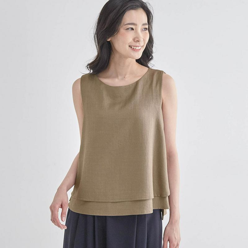 【ＳＴＹＬＥ　ＳＮＡＰ掲載】麻調合繊セットアップで着られるブラウス