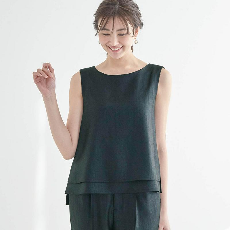 【ＳＴＹＬＥ　ＳＮＡＰ掲載】麻調合繊セットアップで着られるブラウス