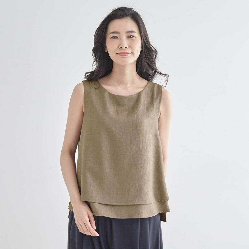 【ＳＴＹＬＥ　ＳＮＡＰ掲載】麻調合繊セットアップで着られるブラウス